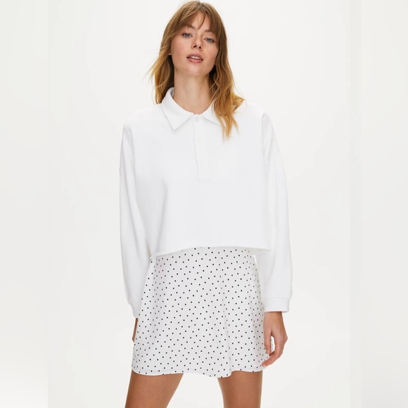 NWOT Aritzia Sunday Best Cropped Fleece Polo in White - Picture 1 of 6
